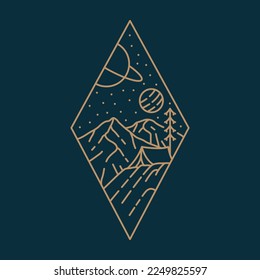 Camping Adventures in Space Monoline Design for Apparel