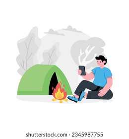 Camping Alone abstract concept vector in a flat style stock illustration