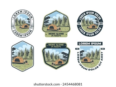 Camping alone in nature. Vintage retro outdoor illustration badge design