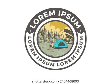Camping alone in nature. Vintage retro outdoor illustration badge design