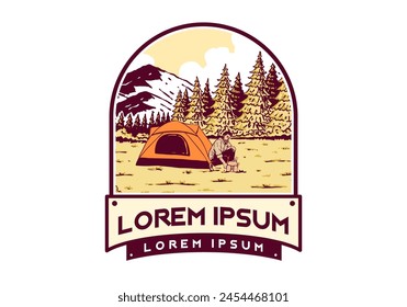 Camping alone in nature. Vintage retro outdoor illustration badge design