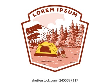 Camping alone in nature. Vintage retro outdoor illustration badge design