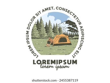 Camping alone in nature. Vintage retro outdoor illustration badge design