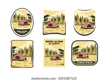 Camping alone in nature. Vintage retro outdoor illustration badge design