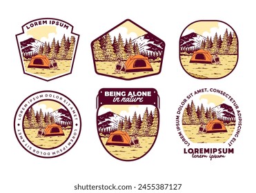 Camping alone in nature. Vintage retro outdoor illustration badge design