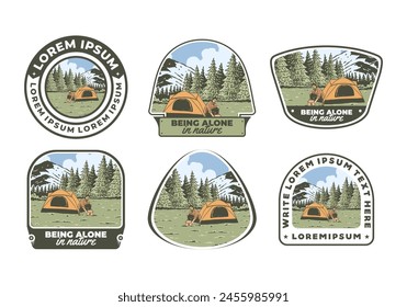 Camping alone in nature. Vintage retro outdoor illustration badge design