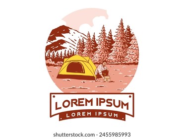 Camping alone in nature. Vintage retro outdoor illustration badge design