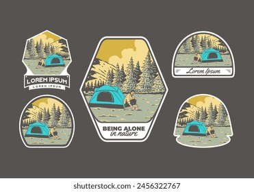 Camping alone in nature. Vintage retro outdoor illustration badge design