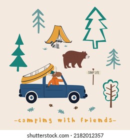 camping area hand drawn vector illustration