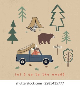 camping area illustration vector hand drawn