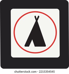 Camping area symbol vector icon flat sign symbol with exclamation mark isolated on white background