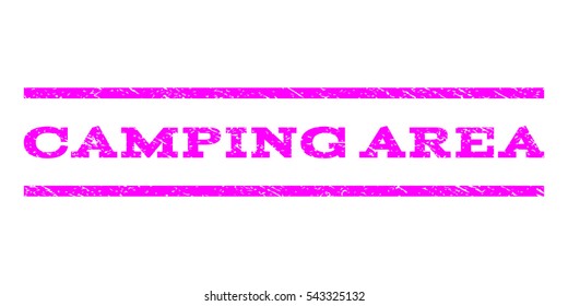 Camping Area watermark stamp. Text tag between horizontal parallel lines with grunge design style. Rubber seal stamp with dirty texture. Vector magenta color ink imprint on a white background.