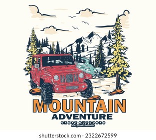 Camping artwork. Mountain adventure vintage artwork. great outdoors.