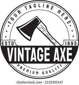 Camping axes with wooden handles retro vintage logo design