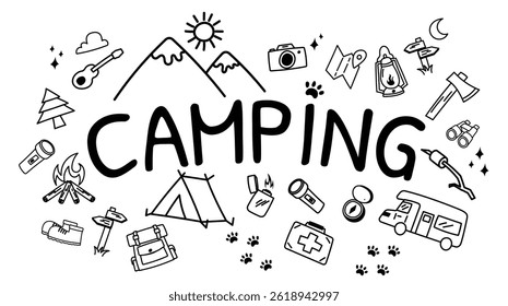 camping background doodle hand drawing