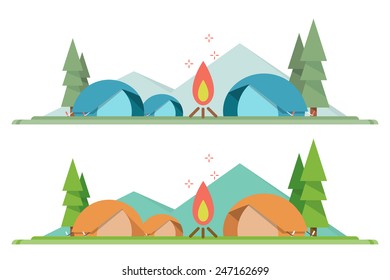 Camping Background Flat Design, Vector