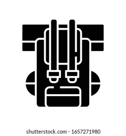 Camping backpack black icon, concept illustration, vector flat symbol, glyph sign.