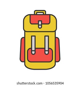 Camping backpack color icon. Rucksack, knapsack. Isolated vector illustration