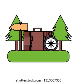 camping backpack compass trees