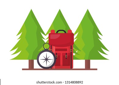 camping backpack compass trees