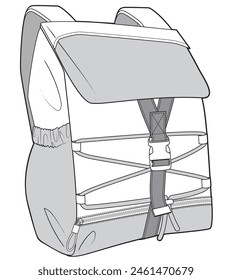 camping backpack flat sketch vector illustration technical cad drawing template