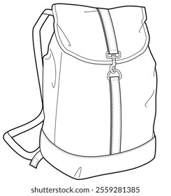 Camping backpack flat sketch vector illustration technical cad drawing template
