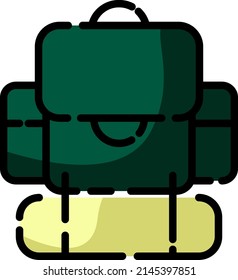 Camping-Rucksack, Illustration, Vektorgrafik auf weißem Hintergrund.