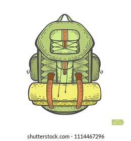 Camping backpack .Rucksack vector.Equipment for hiking, travel