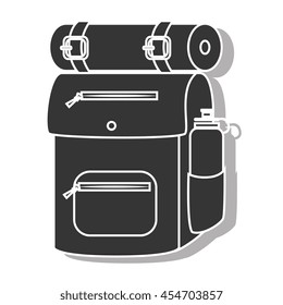 Camping backpack sleeping gear ,isolated black and white flat icon design