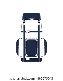 Camping backpack. Touristic camping backpack icon isolated on white background. Hiking bag or knapsack vector illustration
