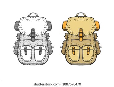 Camping Backpack .Travel Bag .Hiking Backpacks With Sleeping Bags. Camp And Hike Bags And Knapsacks.Vector Illustration.	