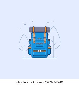 Camping backpack vector illustration. hiking and traveling bag icon concept.