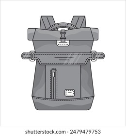 Camping backpack vector isolated grayscale icon. Camping and Hiking sign. Graph symbol for travel and tourism web site and apps design, logo. Vector rucksack.