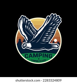 Camping badge design label, emblem or logo design vector template. outdoor activities icon