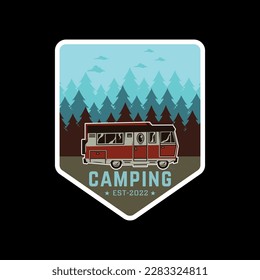 Camping badge design label, emblem or logo design vector template. outdoor activities icon