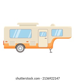 Camping badge design.Rv camping trailer.Travel trailer for outdoor adventures. View from side.