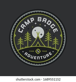 Camping Badge Graphic Emblem Design Wth Tent And Woods