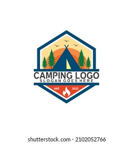 Camping badge logo design vector