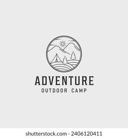 logotipo de marca de camping línea vectorial arte simple ilustración minimalista plantilla icono diseño gráfico