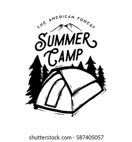 Camping badge vector illustration with hand drawn style
