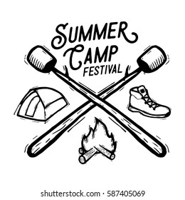 Camping badge vector illustration with hand drawn style