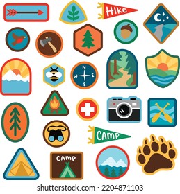 Camping Badges Vector Illustration Set