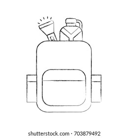 camping bag with canteen and lantern