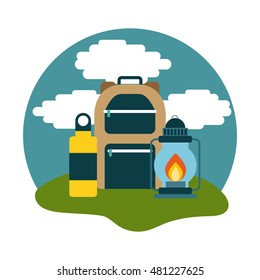 camping bag and lantern icon vector illustration design