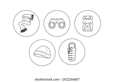 Camping Bag Mountain Outline Icon Bundle
