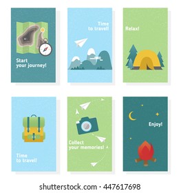Camping banners concept. Holiday vacation and traveling vector elements. Flat style icons