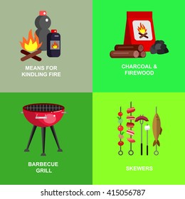 Camping and barbecue object. Weekend and party and picnic icons. Hiking object. Vector camp 