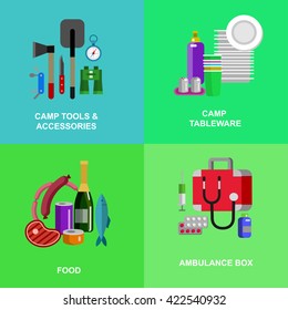 Camping and barbecue object. Weekend and party and picnic icons. Hiking object. Vector camp 