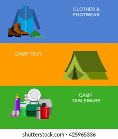 Camping and barbecue object. Weekend and party and picnic icons. Hiking object. Vector camp tableware