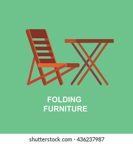 Camping and barbecue object. Weekend and party and picnic icons. Hiking object. Vector camp Folding furniture